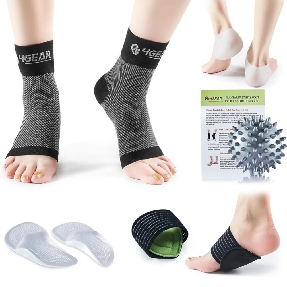 Plantar Fasciitis Foot Pain Relief & Recovery Kit-Compression Foot Sleeves, larg